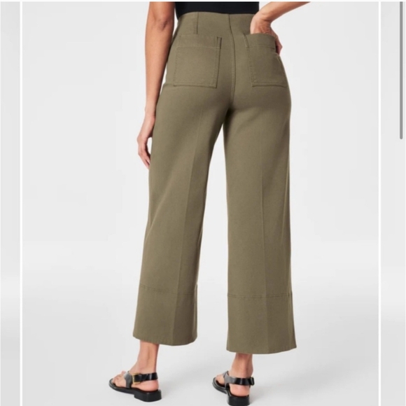 Spanx Stretch Pull On Twill Wide Leg Pants – Tuscan Olive, Medium Tall - Picture 3 of 8